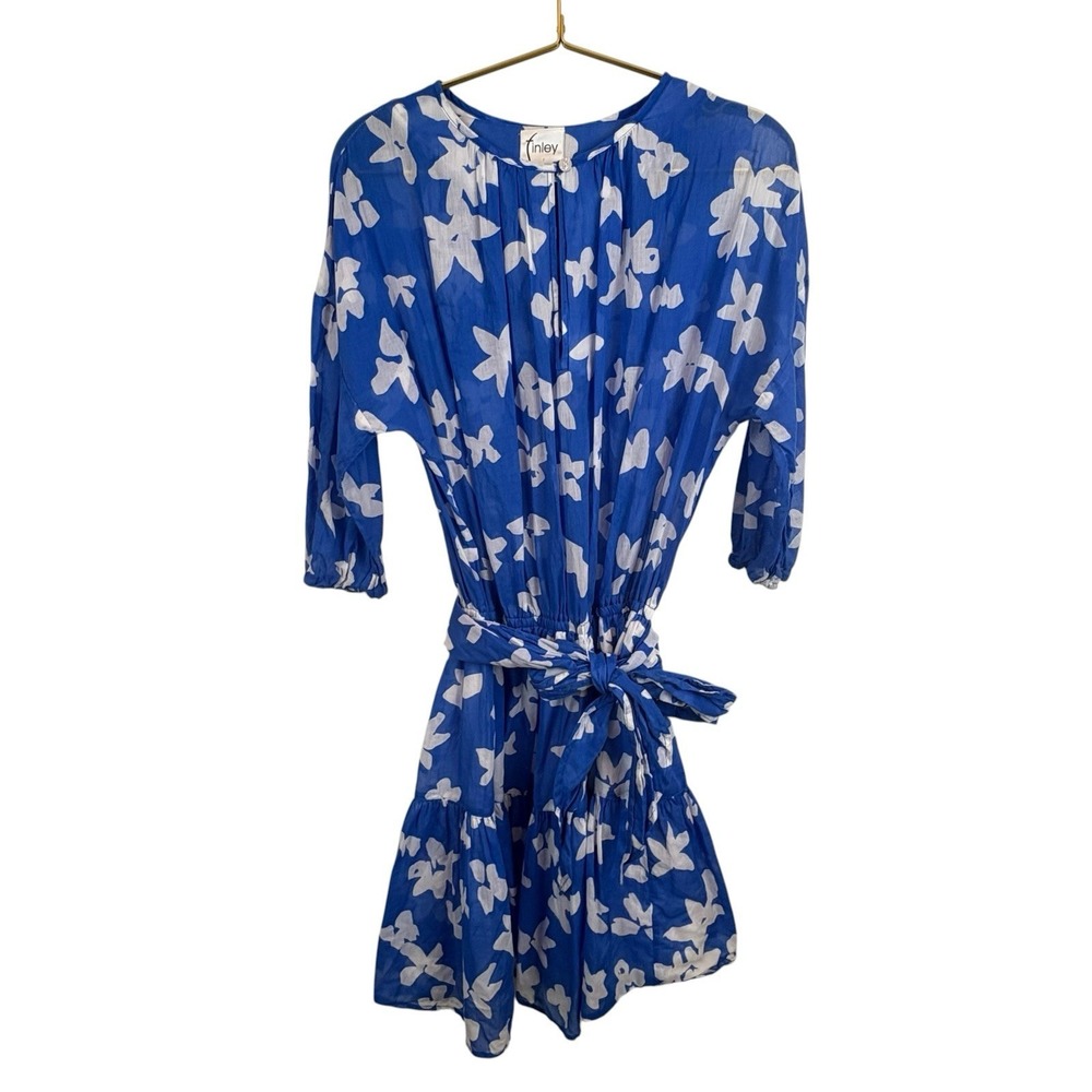 FInley White BLue Floral Midi Dress Size XS 100% Cotton Made in USA
